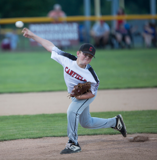 Canfield's Noah Anzevino pitches during their game against Boardman at Field of Dreams in Boardman on Wednesday night.
