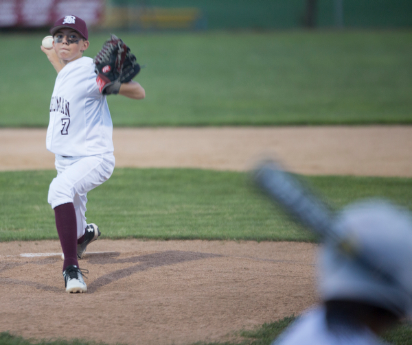 Boardman's Anthony Triveri pitches the ball during their game against Canfield at Field of Dreams in Boardman on Wednesday night.