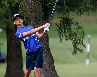 Matthew Morelli, 13, of New Castle, watches after he hits the ball during the Greatest Golfer junior qualifier at Tam O'Shanter Golf Course in Hermitage, Pa. on Thursday. EMILY MATTHEWS | THE VINDICATOR