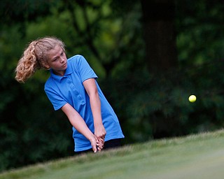 Kaitlyn Hoover, 13, of New Castle, hits the ball during the Greatest Golfer junior qualifier at Tam O'Shanter Golf Course in Hermitage, Pa. on Thursday. EMILY MATTHEWS | THE VINDICATOR