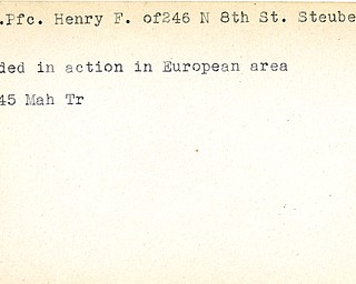 World War II, Vindicator, Henry F. Afek, Steubenville, wounded, Europe, 1945, Mahoning, Trumbull