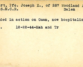World War II, Vindicator, Joseph E. Albert, Salem, wounded, Guam, 1944, Mahoning, Trumbull