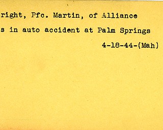 World War II, Vindicator, Martin Albright, Alliance, dies, accident, Palm Springs, 1944, Mahoning