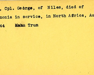 World War II, Vindicator, George Albu, Niles, died, pneumonia, Africa, 1944, Mahoning, Trumbull