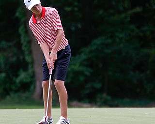 Brandon Gibson putts the ball during the Greatest Golfer Juniors U17 at Avalon Lakes Golf Course on Tuesday. EMILY MATTHEWS | THE VINDICATOR