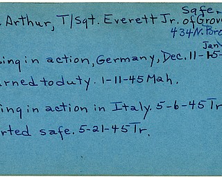 World War II, Vindicator, Everett MacArthur Jr., Grove City, safe, missing, Germany, 1945, Trumbull, returned to duty, Italy, reported safe, Mahoning