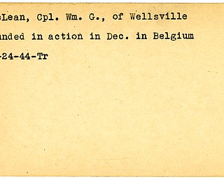 World War II, Vindicator, William G. MacLean, Wm. G. MacLean, Wellsville, wounded, Belgium, 1944, Trumbull