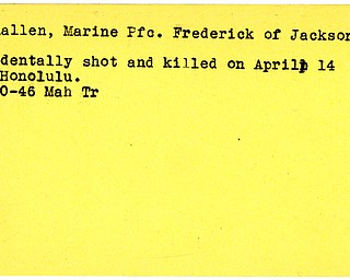World War II, Vindicator, Frederick McAnallen, Jackson Center, accidentally shot and killed, Honolulu, 1946, Mahoning, Trumbull