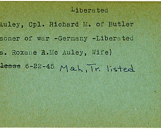 World War II, Vindicator, Richard M. McAuley, Butler, prisoner, Germany, liberated, 1945, Mahoning, Trumbull