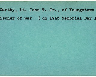 World War II, Vindicator, John T. McCarthy Jr., Youngstown, prisoner, 1943, Memorial Day list