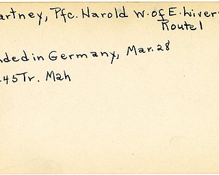 World War II, Vindicator, Harold W. McCartney, East Liverpool, wounded, Germany, 1945, Trumbull, Mahoning