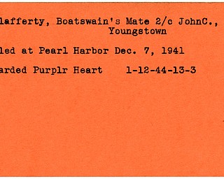 World War II, Vindicator, John C. McClafferty, Youngstown, killed, Pearl Harbor, 1941, awarded, Purple Heart, 1944