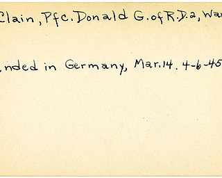 World War II, Vindicator, Donald G. McClain, Wampum, wounded, Germany, 1945, Mahoning