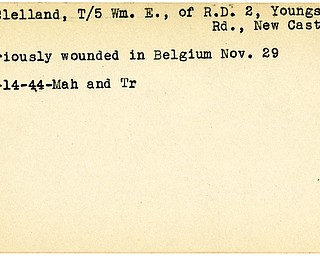 World War II, Vindicator, William E. McClelland, Wm. E. McClelland, New Castle, wounded, Belgium, 1944, Mahoning, Trumbull