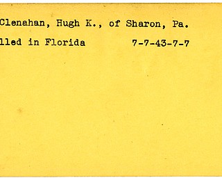 World War II, Vindicator, Hugh K. McClenahan, Sharon, Pennsylvania, killed, Florida, 1943