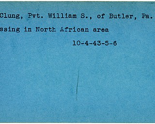 World War II, Vindicator, William S. McClung, Butler, Pennsylvania, missing, North Africa, 1943
