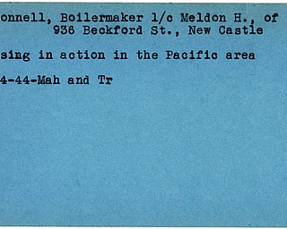 World War II, Vindicator, Meldon H. McConnell, New Castle, missing, Pacific, 1944, Mahoning, Trumbull
