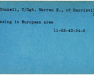 World War II, Vindicator, Warren E. McConnell, Harrisville, Pennsylvania, missing, Europe, 1943