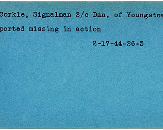 World War II, Vindicator, Dan McCorkle, Youngstown, missing, 1944