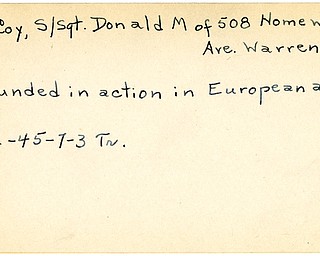 World War II, Vindicator, Donald M. McCoy, Warren, wounded, Europe, 1945, Trumbull