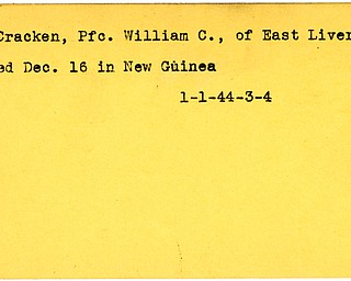 World War II, Vindicator, William C. McCracken, East Liverpool, died, New Guinea, 1944