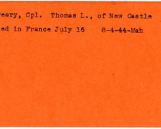 World War II, Vindicator, Thomas L. McCreary, New Castle, killed, France, 1944, Mahoning
