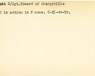 World War II, Vindicator, Edward McDermott, Sharpsville, wounded, France, 1944, Trumbull