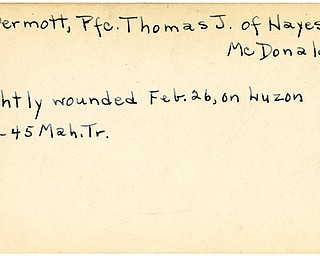 World War II, Vindicator, Thomas J. McDermott, McDonald, wounded, Luzon, 1945, Mahoning, Trumbull