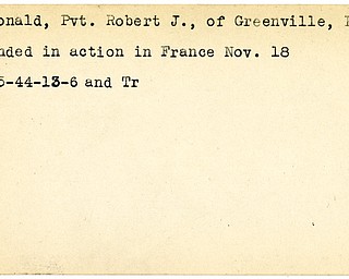 World War II, Vindicator, Robert J. McDonald, Greenville, Pennsylvania, wounded, France, 1944, Trumbull