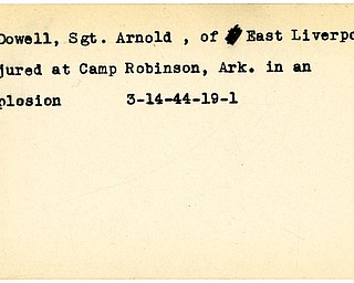World War II, Vindicator, Arnold McDowell, East Liverpool, injured, wounded, explosion, Camp Robinson, Arkansas, 1944