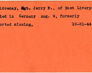 World War II, Vindicator, Jerry R. McEldowney, East Liverpool, killed, Germany, formerly missing, 1944, Mahoning