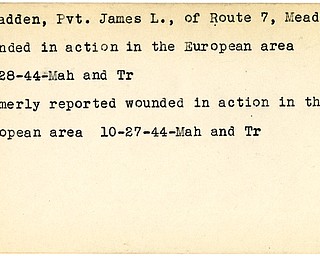 World War II, Vindicator, James L. McFadden, Meadville, wounded, Europe, 1944, Mahoning, Trumbull