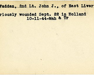 World War II, Vindicator, John J. McFadden, East Liverpool, wounded, Holland, 1944, Mahoning, Trumbull