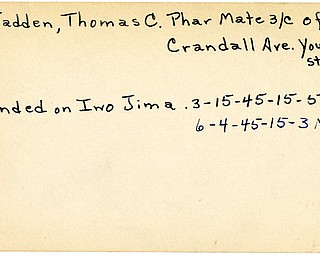 World War II, Vindicator, Thomas C. McFadden, Youngstown, wounded, Iwo Jima, 1945, Mahoning, Trumbull