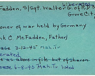 World War II, Vindicator, Walter G. McFadden, Grove City, prisoner, Germany, liberated, 1945, Mahoning, Trumbull, Frank C. McFadden