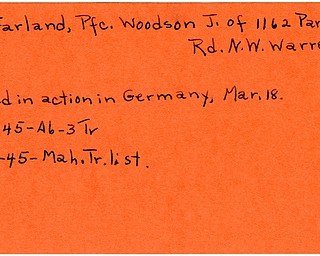 World War II, Vindicator, Woodson J. McFarland, Warren, killed, Germany, 1945, Mahoning, Trumbull