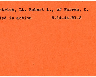 World War II, Vindicator, Robert L. McFetrich, Warren, Ohio, killed, 1944