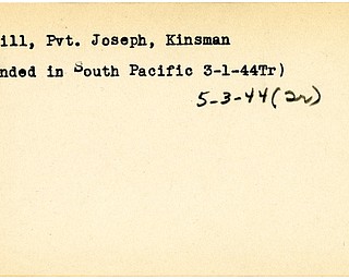 World War II, Vindicator, Joseph McGill, Kinsman, wounded, South Pacific, 1944, Trumbull