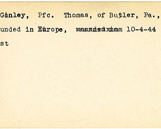 World War II, Vindicator, Thomas McGinley, Butler, Pennsylvania, wounded, Europe, 1944