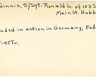 World War II, Vindicator, Ronald L. McGinnis, Hubbard, wounded, Germany, 1945, Trumbull