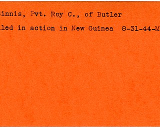 World War II, Vindicator, Roy C. McGinnis, Butler, killed, New Guinea, 1944, Mahoning