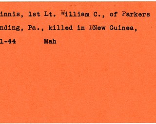 World War II, Vindicator, William C. McGinnis, Parkers Landing, Pennsylvania, killed, New Guinea, 1944, Mahoning