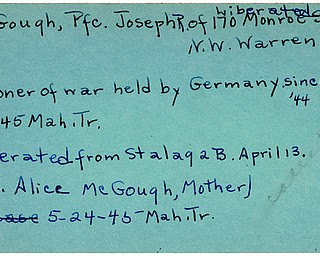 World War II, Vindicator, Joseph R. McGough, Warren, prisoner, Germany, liberated, Stalag, 1945, Mahoning, Trumbull, Mrs. Alice McGough