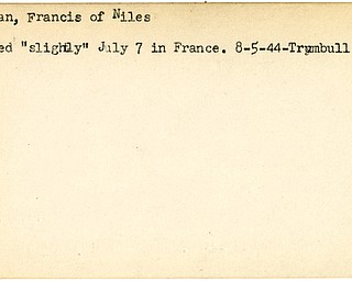 World War II, Vindicator, Francis McGowan, Niles, wounded, France, 1944, Trumbull