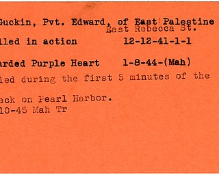 World War II, Vindicator, Edward McGuckin, East Palestine, killed, Awarded Purple Heart, Pearl Harbor, 1941, 1944, 1945, Mahoning, Trumbull