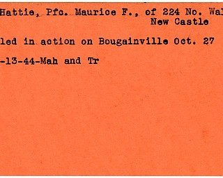 World War II, Vindicator, Maurice F. McHattie, New Castle, killed, Bougainville, 1944, Mahoning, Trumbull