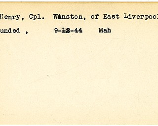 World War II, Vindicator, Winston McHenry, East Liverpool, wounded, 1944, Mahoning