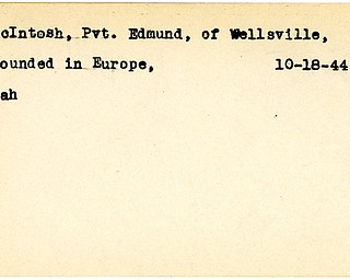 World War II, Vindicator, Edmund McIntosh, Wellsville, wounded, Europe, 1944, Mahoning