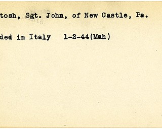 World War II, Vindicator, John McIntosh, New Castle, Pennsylvania, wounded, Italy, 1944, Mahoning