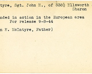 World War II, Vindicator, John H. McIntyre, Sharon, wounded, Europe, 1944, John H. McIntyre